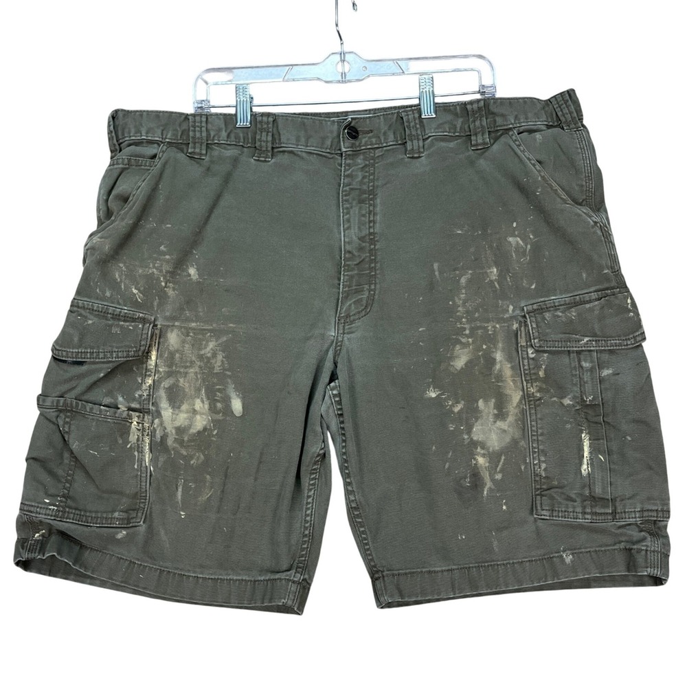 Carhartt Cargo Shorts Mens 42 Green Flap Pockets Flat Front Distressed Workwear